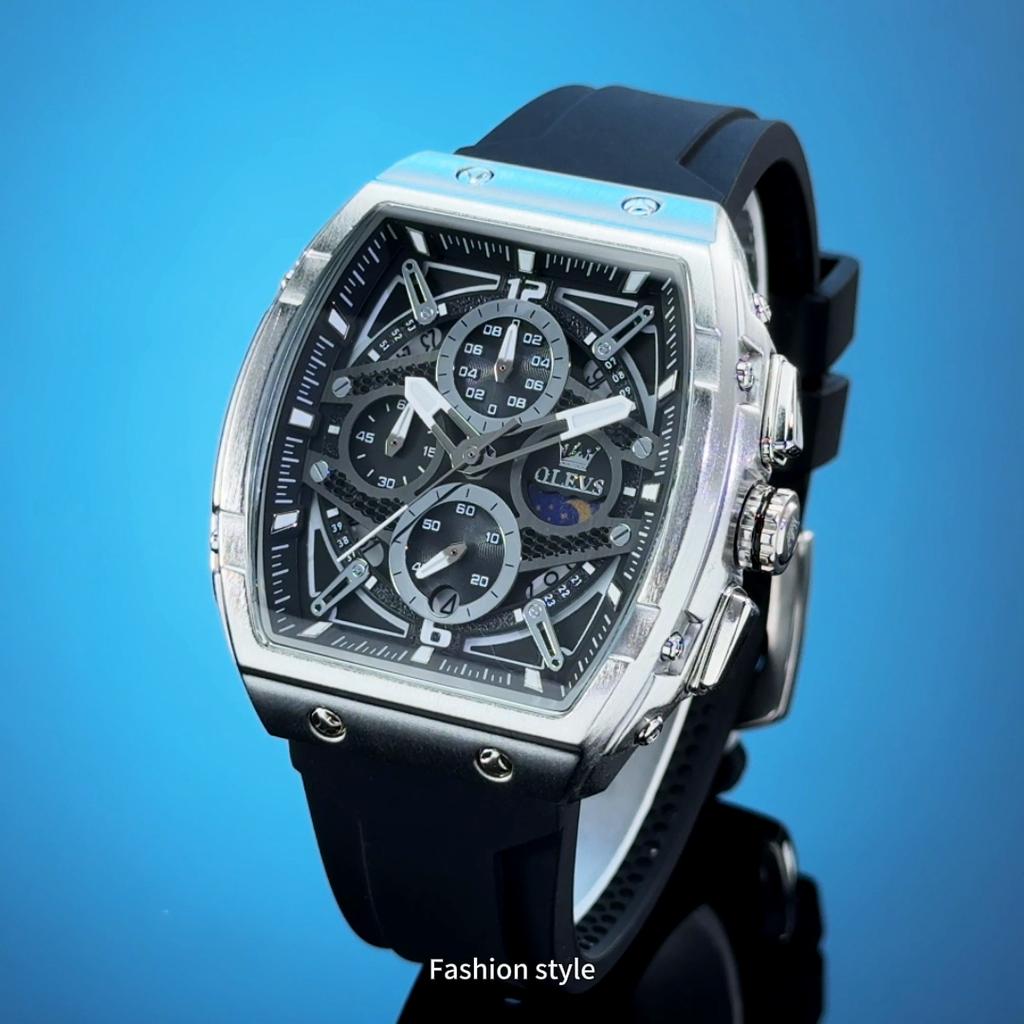 Men's Watches Hollowed Quartz Wristwatch Silicone Strap Tonneau Large Dial Design Waterproof Luminous Watch