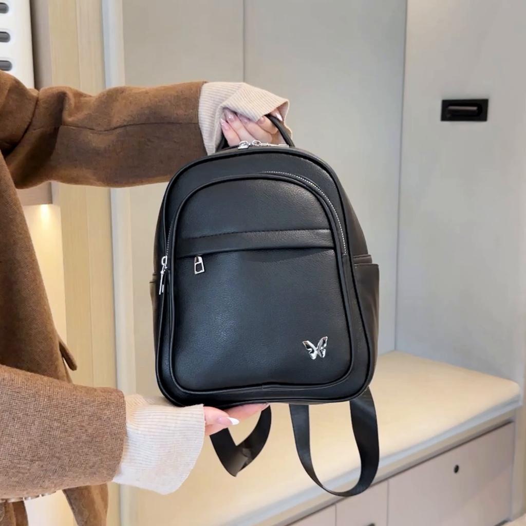 Women's Soft Leather Backpack Butterfly Solid Color Backpack Travel Schoolbag