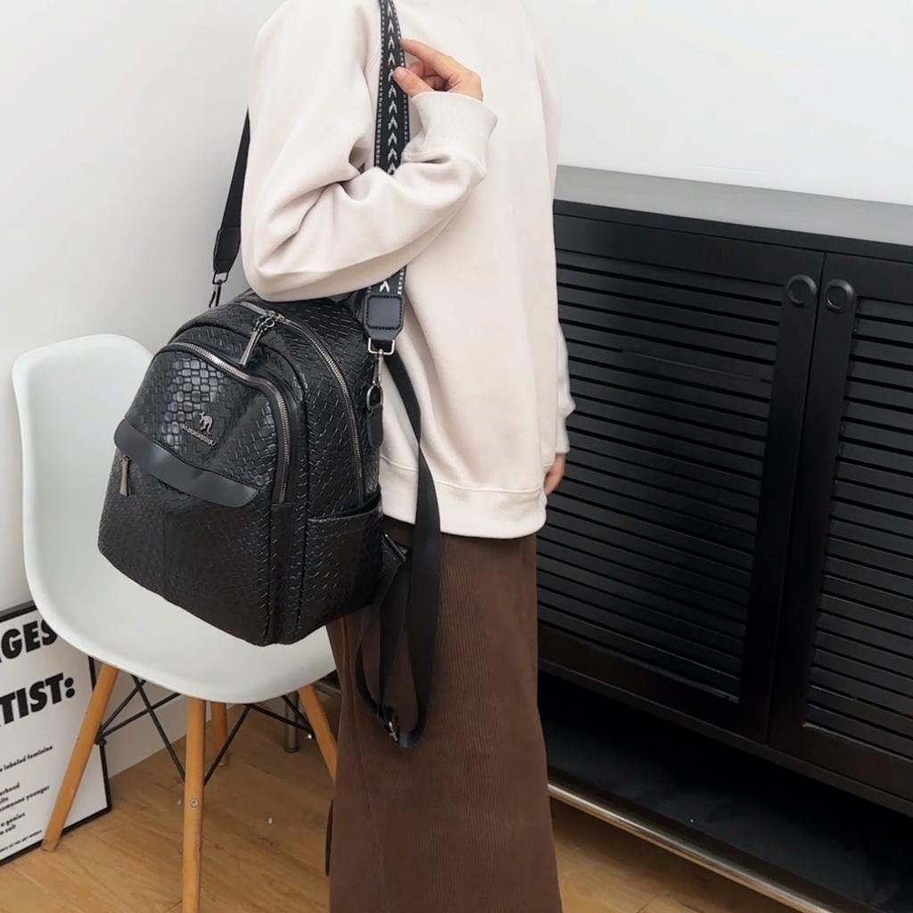 Woven PU Backpack Large Capacity Travel Backpack Women's Multi-functional Shoulder Bag