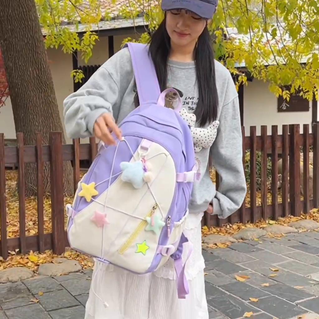 Contrast Backpack Backpack Large Capacity Junior High School Student Schoolbag
