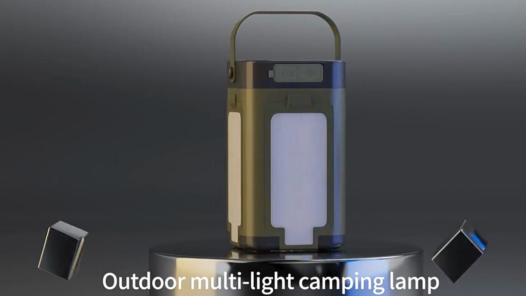 Solar rechargeable LED camping light, barbecue light, 4-leaf folding tent light, atmosphere light, outdoor emergency lighting flashlight