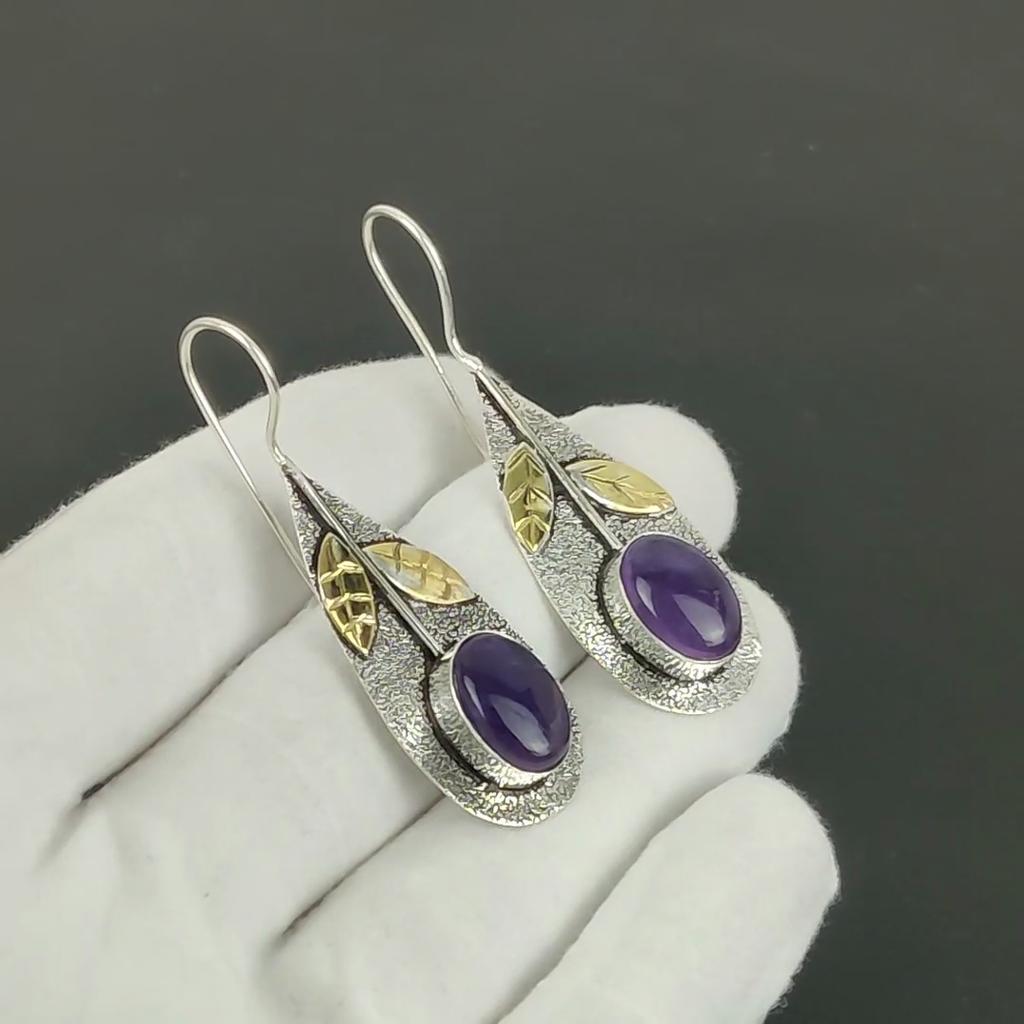 Amethyst Gemstone Earrings, 925 Sterling Silver Earrings, Handmade Silver Earrings For Gift, Amethyst Dangle Earrings Party Wear Gift