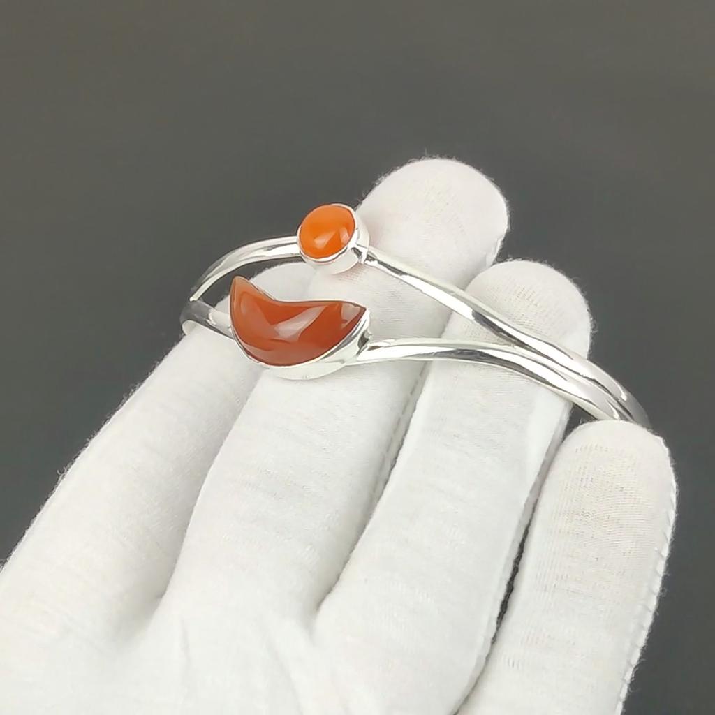 Beautiful Carnelian Gemstone Handmade Cuff Bangle 925 Sterling Silver Cuff Bangle, Carnelian Bracelet For Wife , Unisex Bangle, Anniversary Gift