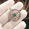 Chrome Diopside Gemstone 925 Sterling Silver Jewelry Flower Chain Pendant 1.48" CP-29-1