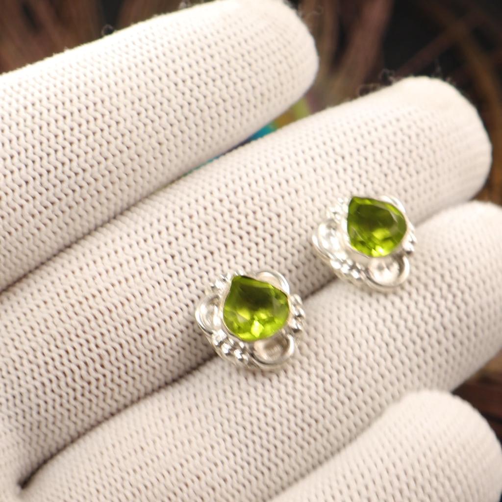 Natural Peridot Gemstone Earrings 925 Sterling Silver Handmade Jewelry For Her EE-159-2