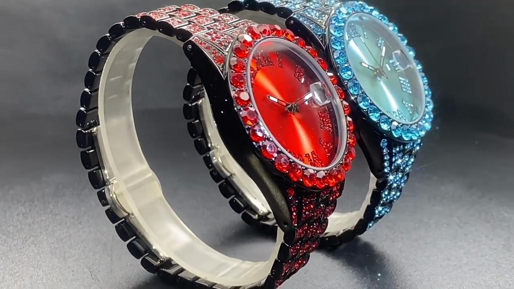 Luxury Diamond Watch for Men Fashion Bling Iced Out Day Date Watches Hip Hop Stainless Steel Quartz Man Clock