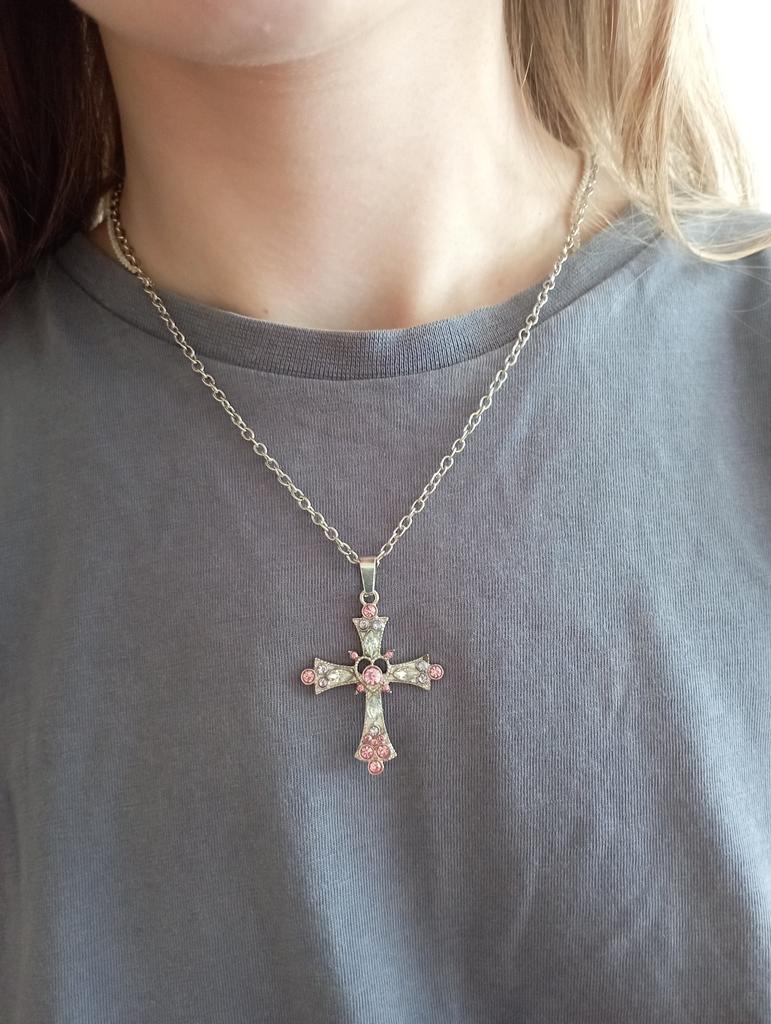 Mezrkuwr Collana di perle a più file di, collana con croce gotica e perle da donna, collana di perle sovrapposte da donna