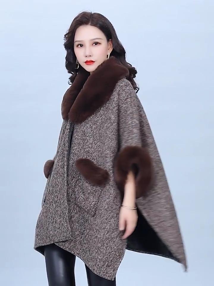 6 Color 2022 Black Winter Velvet Warm Capes Batwing Sleeves Loose Cloak Poncho Women Faux Rabbit Fur Streetwear Coat With Pocket