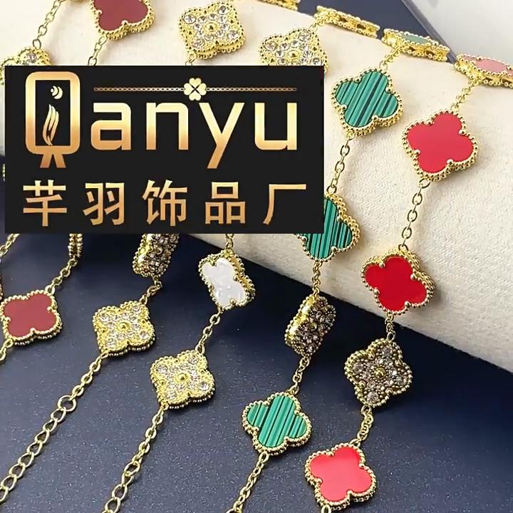 15MM One Side Full of Diamonds and The Other Side Inlaid with Shells Four-leaf Clover Bracelet Vacuum 18K Ladies Bracelet