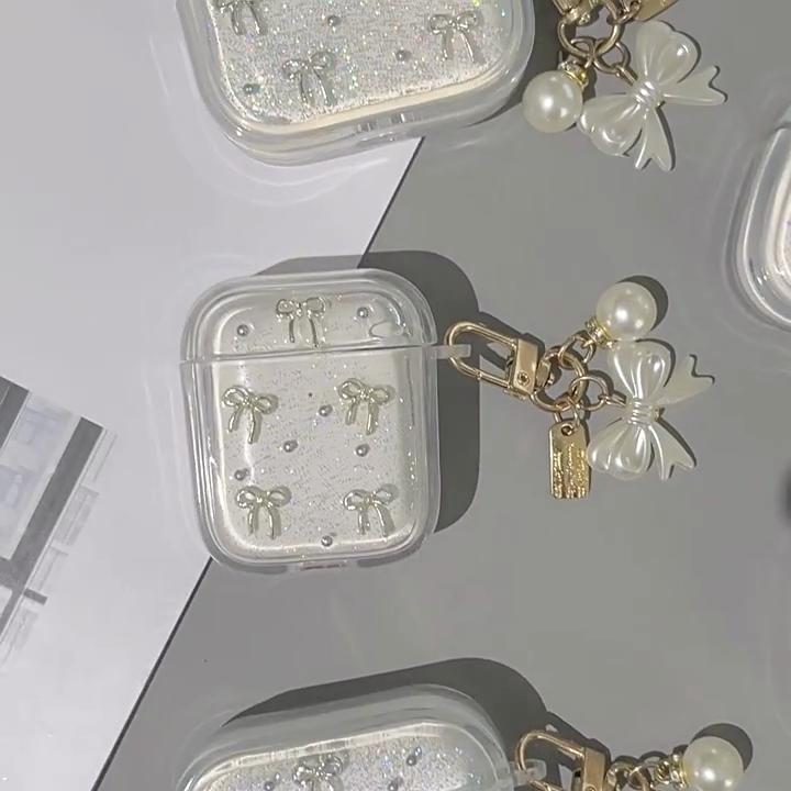 2026 Neue 3D-Schleifen-AirPods Pro 3 Hülle, Transparente Glitzer-Schutzhülle für AirPods 4, Transparente Phantom-Stoßfeste Kopfhörerhülle für Damen