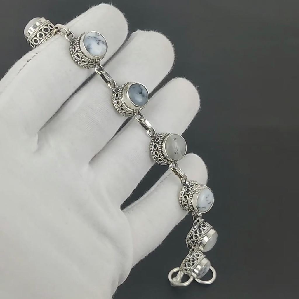 Natural Dendrite Opal Bracelet 925 Sterling Silver Bracelet Adjustable Chain Bracelet Handmade Boho Bracelet Gemstone Jewelry Engagement Gifts