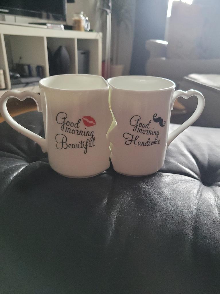 BTaT Set 2 Tazze Da Caffè In Ceramica Bianco E Nero 325ml Con Cucchiai - Motivo Floreale, Regalo Con Confezione Elegante