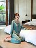 Women’s Korean Style Ice Silk Pajama Set Long Sleeve Top and Pants Spring Summer Autumn Lightweight Loungewear