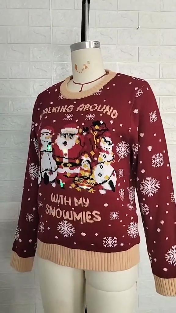 BITCED Red Christmas Sweater for Women Fall/Winter Snowflake Christmas Pullover