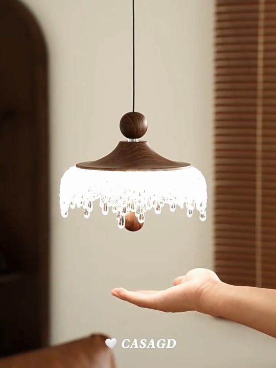 Elevating Touch Pendant Light, Restaurant Pendant Light, Iceberg Water Droplet Retro Walnut Color Aisle Light