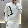 Men's Fashion Trend Zipper Patchwork Contrast Color T-shirt Spring Autumn Casual Loose Long Sleeve Pullovers Tops Male Clothes