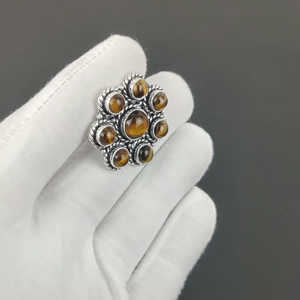 Natural Tiger Eye Gemstone Handmade 925 Sterling Silver Ring - Bohemian Jewelry Ring - Handmade Boho Jewelry for Women & Men, Party Wear Gifts