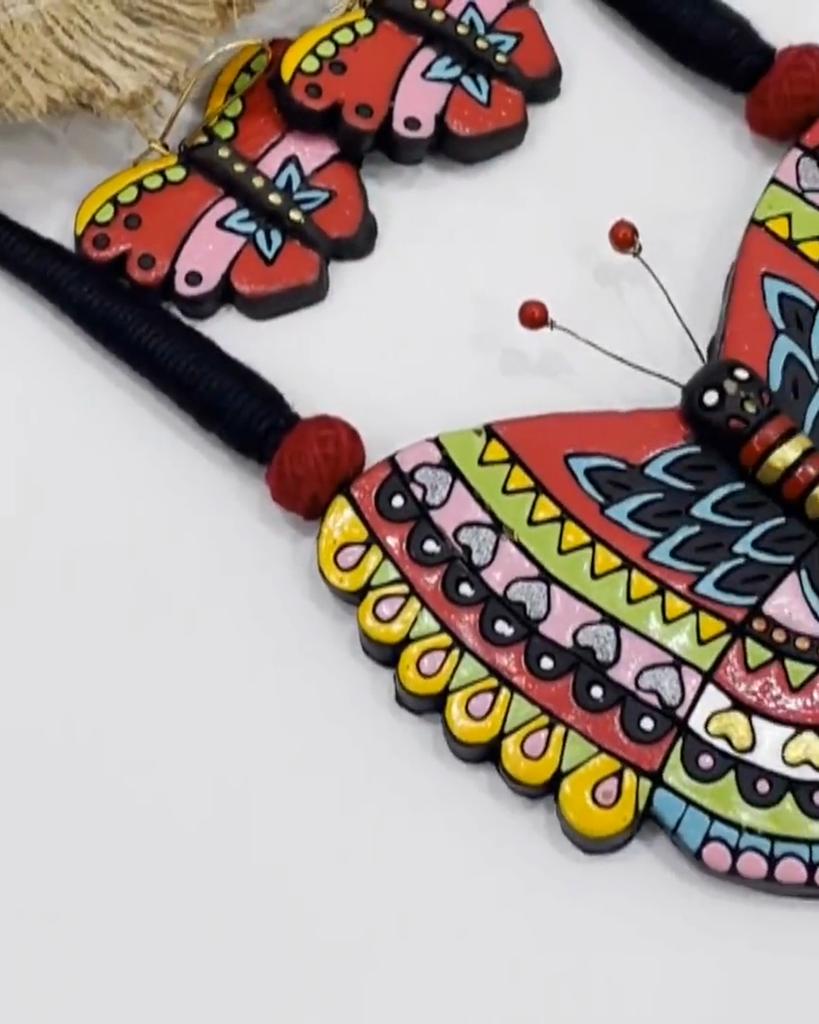 Handmade Clay Butterfly Necklace Earring Set
