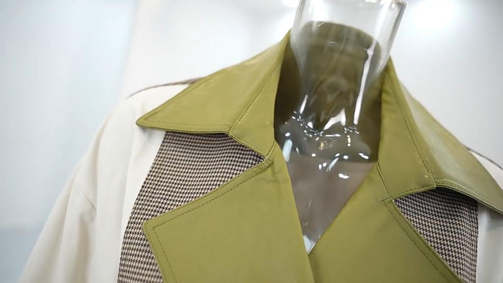 Patchwork Trench Coat Champagne Cotton Blend Long Sleeve Collar