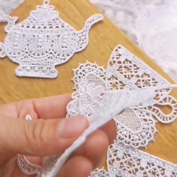 1 Pair White Tea Cup Embroidery Patches DIY T-shirt Appliques Repair Decoration