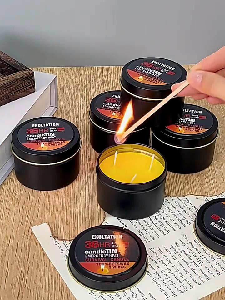 3-Wick Portable Survival Candle,Up to 36H,Burning Natural Aroma for Home,Outdoor Camping