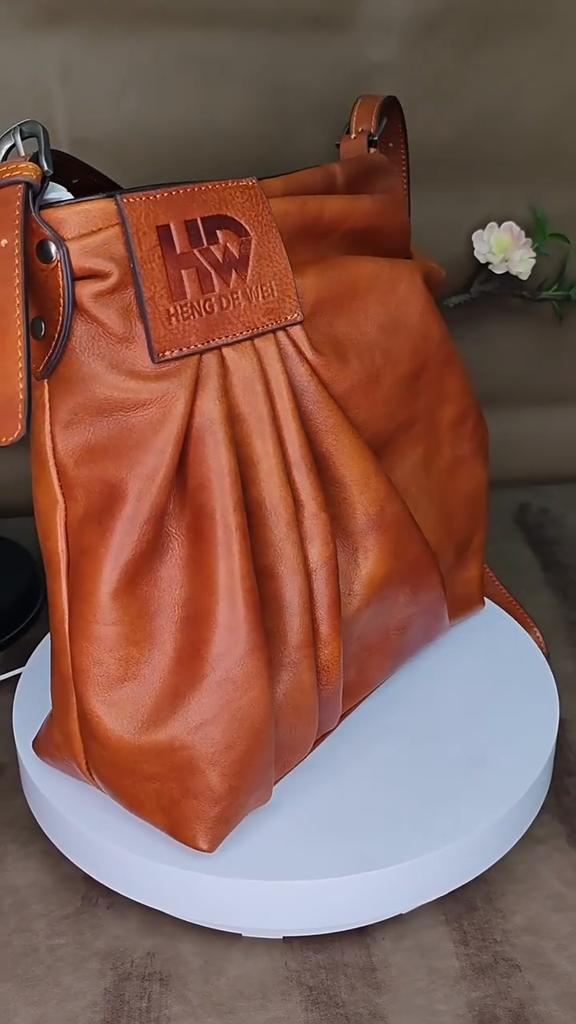 Johnature Borsa a Spalla a Tracolla Retrò Pelle Vera Pieghe Borsa da Donna di Alta Gamma e Multiuso