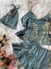 Women's Spring and Summer Sexy Faux Silk Homewear Two-piece Camisole and Shorts Pajamas Set Fashion Printed Loungewear