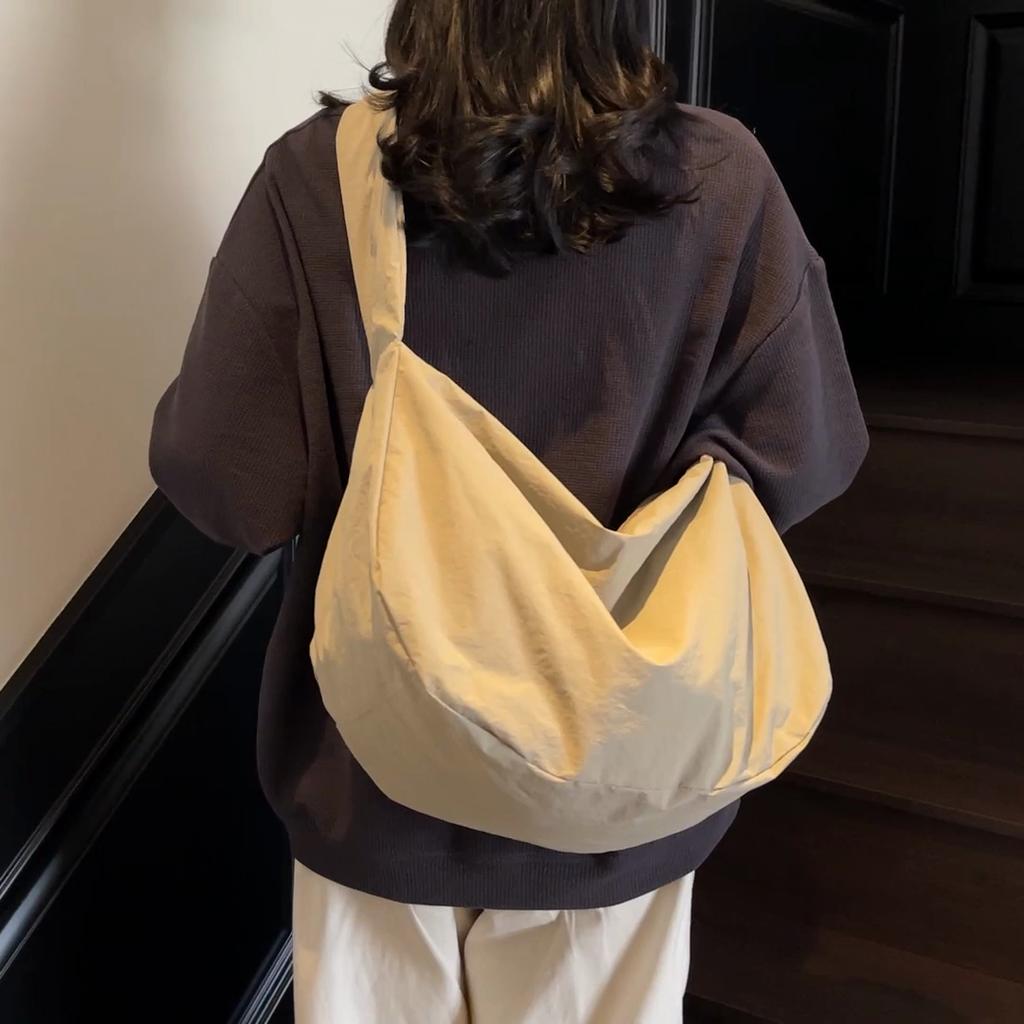 Canvas Bag Women's Dumpling Bag Solid Color Shoulder Bag Large Capacity Crossbody Bag
