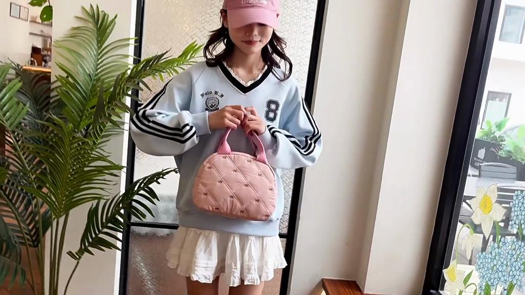 Yogodlns Stitching Embroidery Butterfly Knot Handbag Simple Style Soft Cotton Commuter Lunch Box Bag Student Handheld Bag Pouch