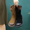Johnature Retro Versatile Mid-calf Boots Genuine Leather Western Cowboy Knight Boots Women's Shoes