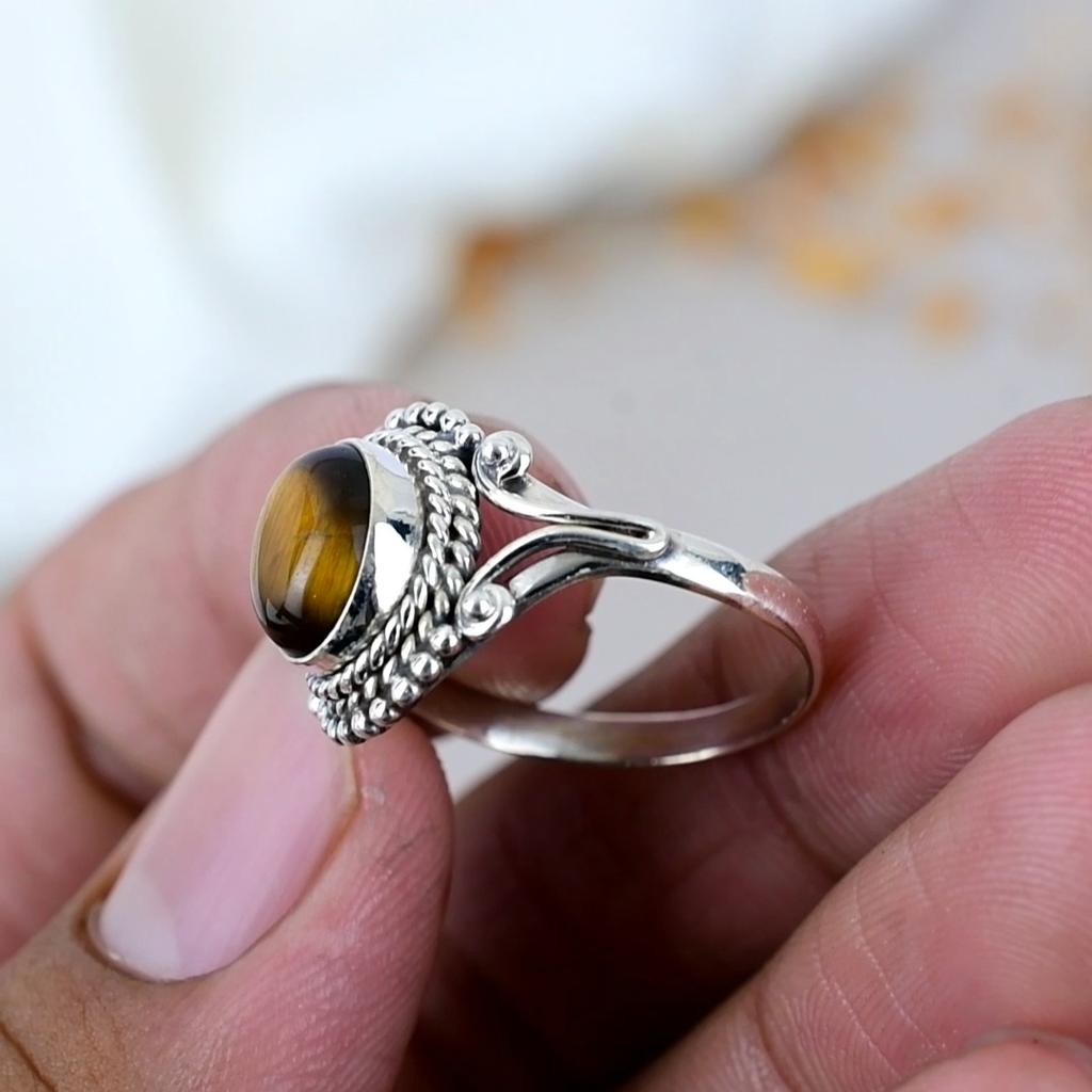 Tiger Eye 925 Sterling Silver Brown Gemstone Handmade Jewelry For Women