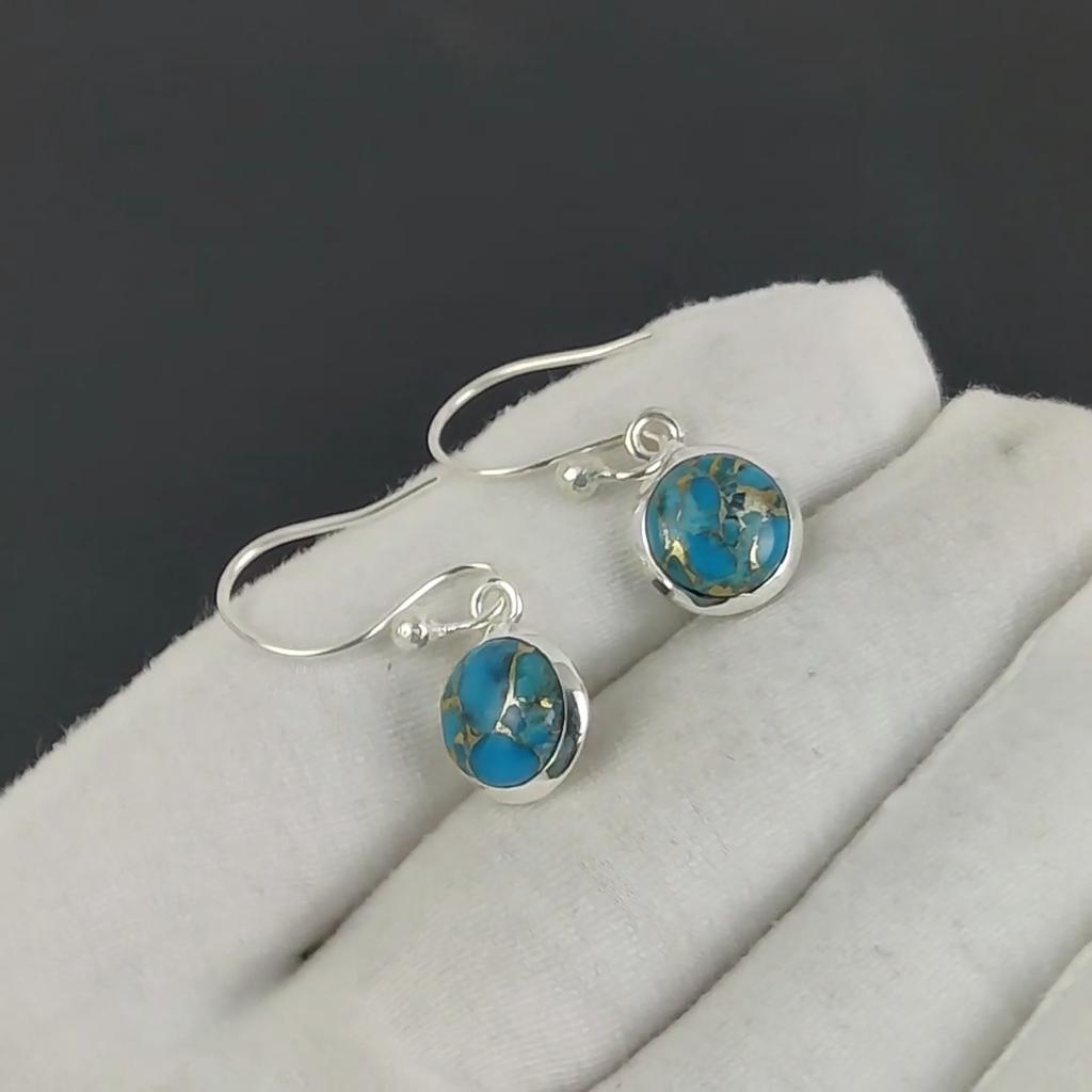 Natural Blue Copper Turquoise Gemstone Earrings, 925 Sterling Silver Earring, Handmade Boho Silver Jewelry Dangle Earrings, Wadding  Gift