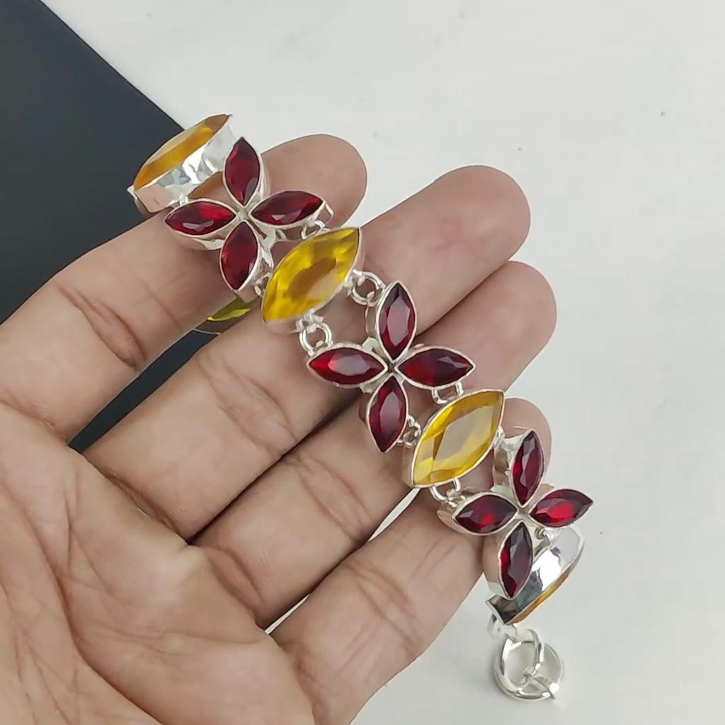 Beautiful Garnet, Citrine Gemstone Handmade Jewelry, 925 Sterling Silver Bracelet, Garnet, Citrine Bracelet For Wife , Unisex Bracelet, Gift For Her