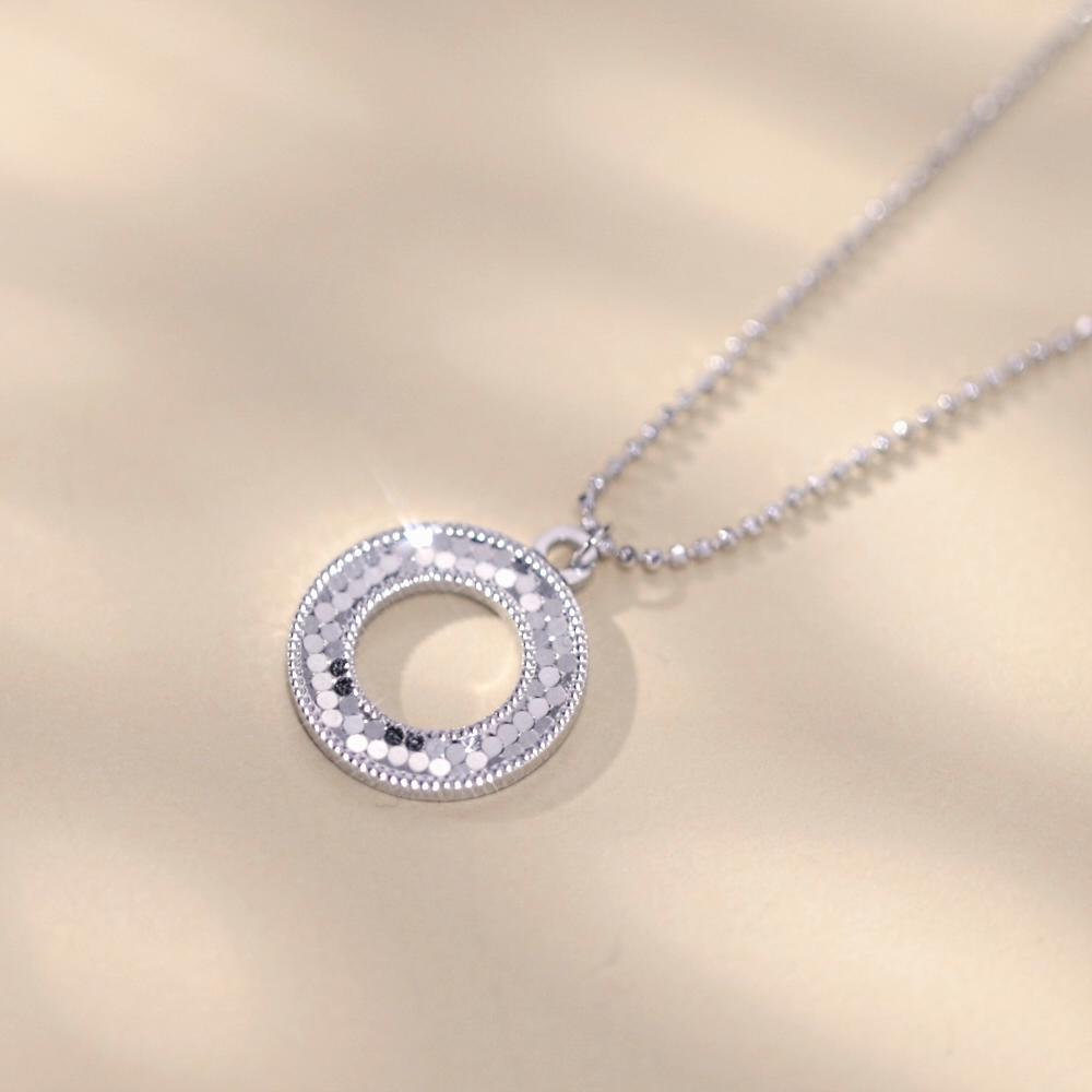 BAMOER 925 Sterling Silver Hollow Circle Pendant Necklace O-Shaped Beads Neck Chain for Women Valentine's Day Gift