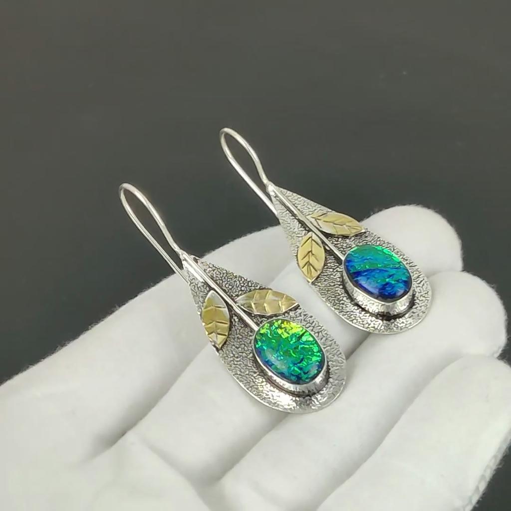 Australian Triplet Opal Gemstone Earrings, 925 Sterling Silver Earrings, Handmade Silver Earrings For Gift, Opal Dangle Earrings Birthday Gift