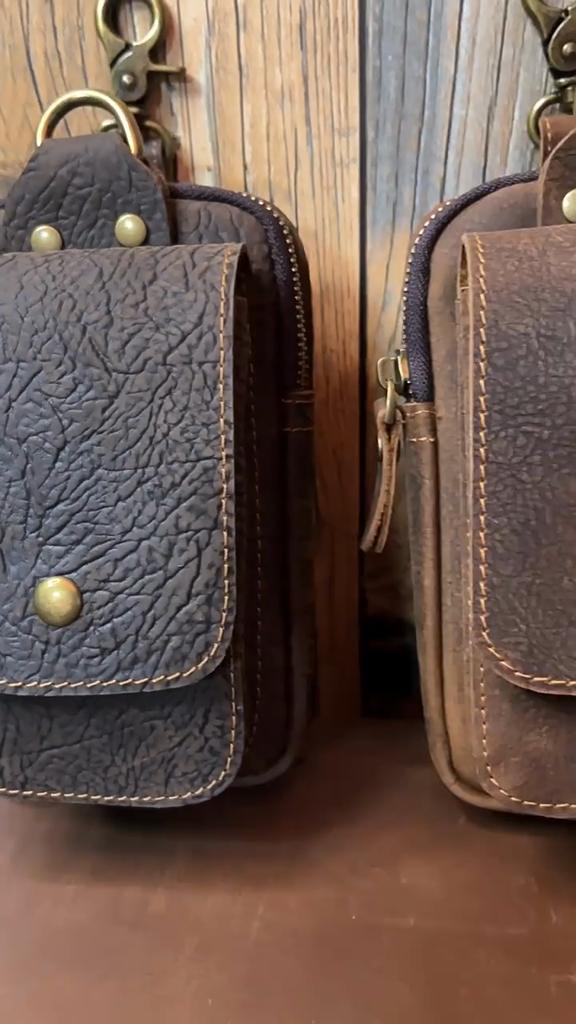 Genuine Leather Retro Crazy Horse Leather Waist Bag First Layer Cowhide Belt Hanging Bag Leather Multifunctional 7-inch Mobile Phone Hanging Bag