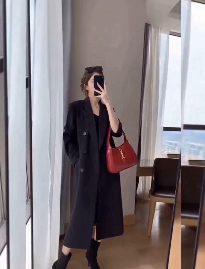 Spring Autumn Fashion Trench Coat For Women Double Breasted Long Black Windbreaker Suit Jackets