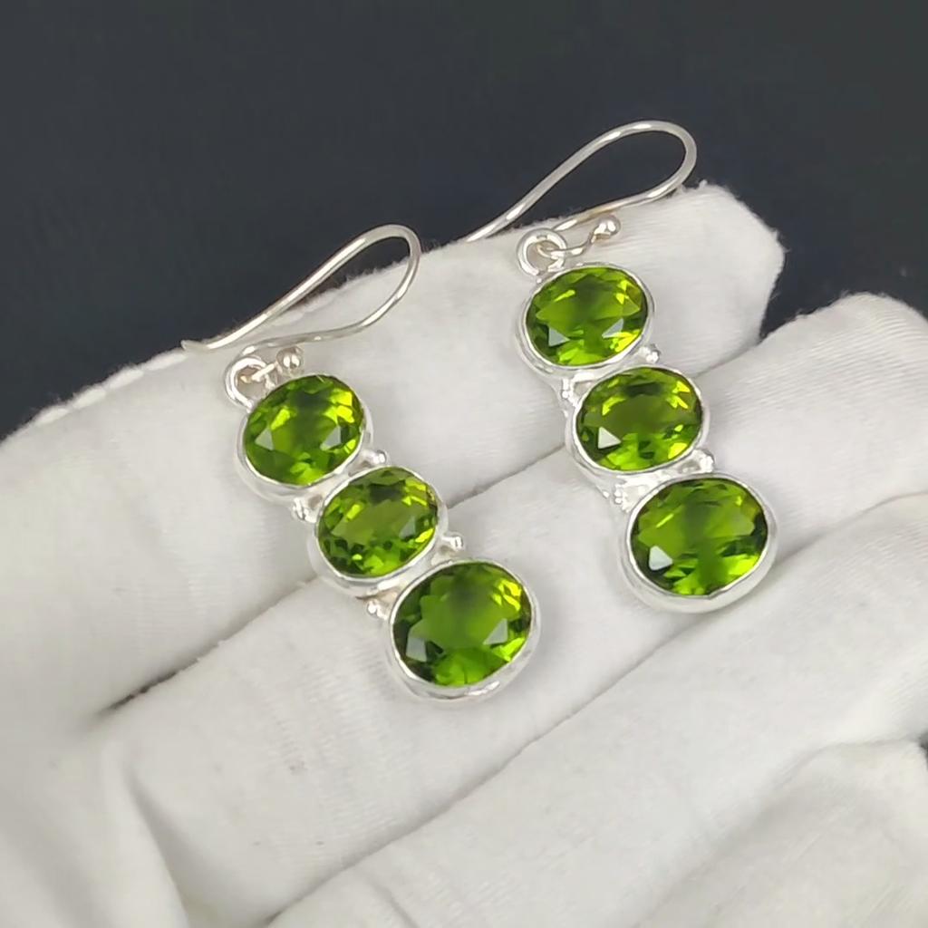 Amazing Peridot Gemstone Earrings, 925 Sterling Silver Earring, Handmade Boho Silver Jewelry Dangle Earrings, Engagement Gifts