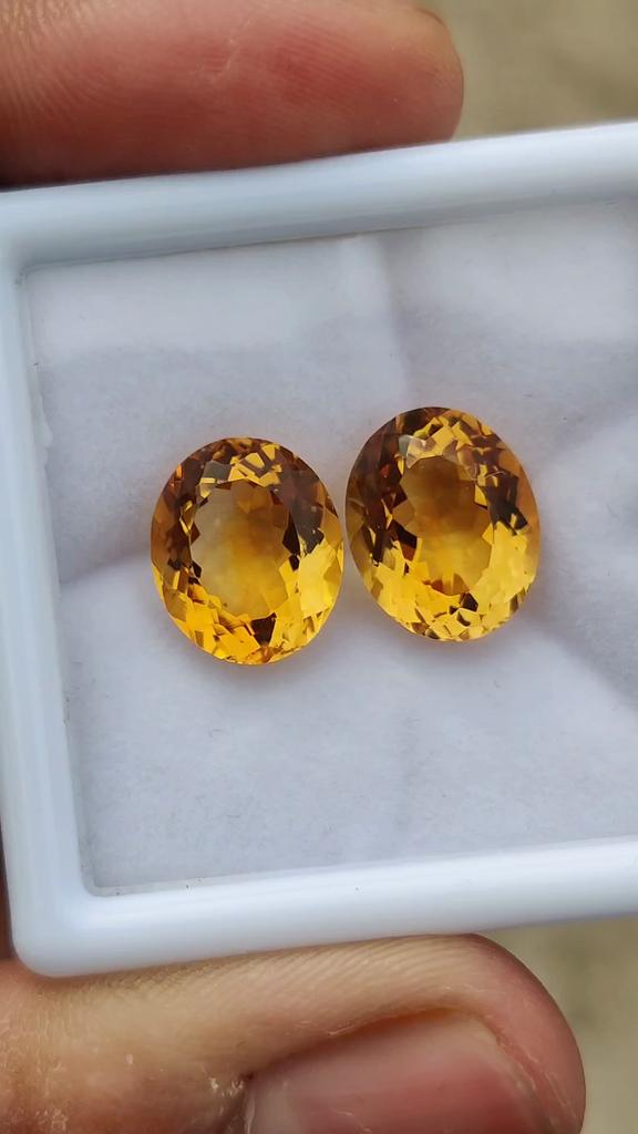 Earrings Making Oval Cut Eye Clean Citrine Stones, 2 Pieces Set Natural Citrine Gemstone, 10.70 Carat, 12 to 13 mm Size.