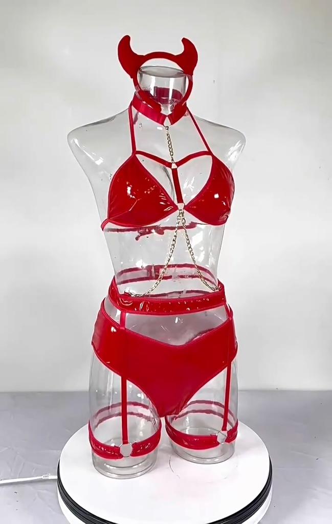 Metal Chain Erotic Suit Sexy Patent Leather Temptation Uniform Underwear Thong Sexy Lingerie