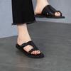 Johnature Retro Genuine Leather Flat Slippers Round Toe Solid Colors Soft Sole Women Outdoor Slides