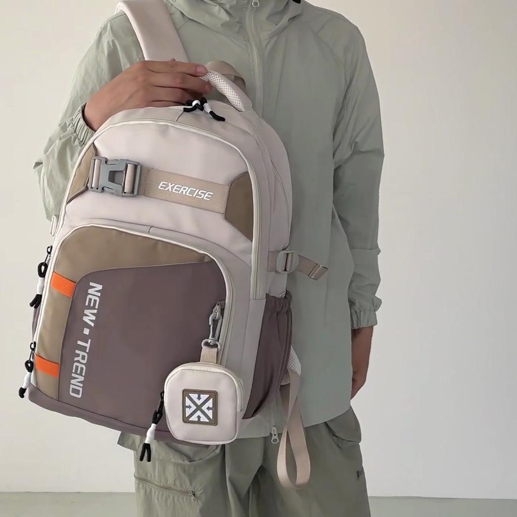 High School Student Schoolbag Color Block Large Capacity Backpack Durable Backpack