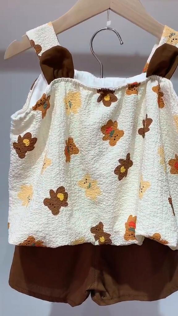Baby Girl Light Colour Broken Flower Suspender Skirt Suit Summer New  High Quality Cotton Short Skirt+shorts Two-piece Set