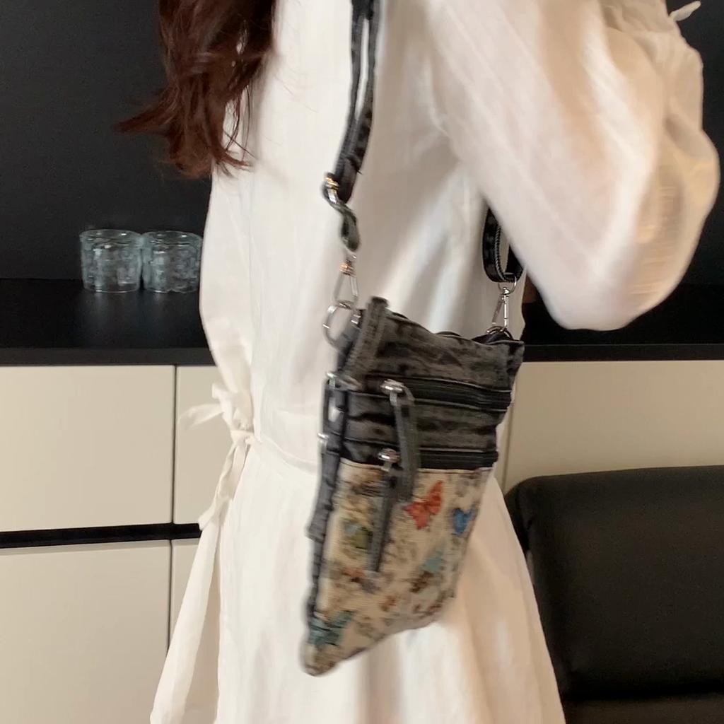 Vintage Butterfly Printing Denim Bag Crossbody Bag
