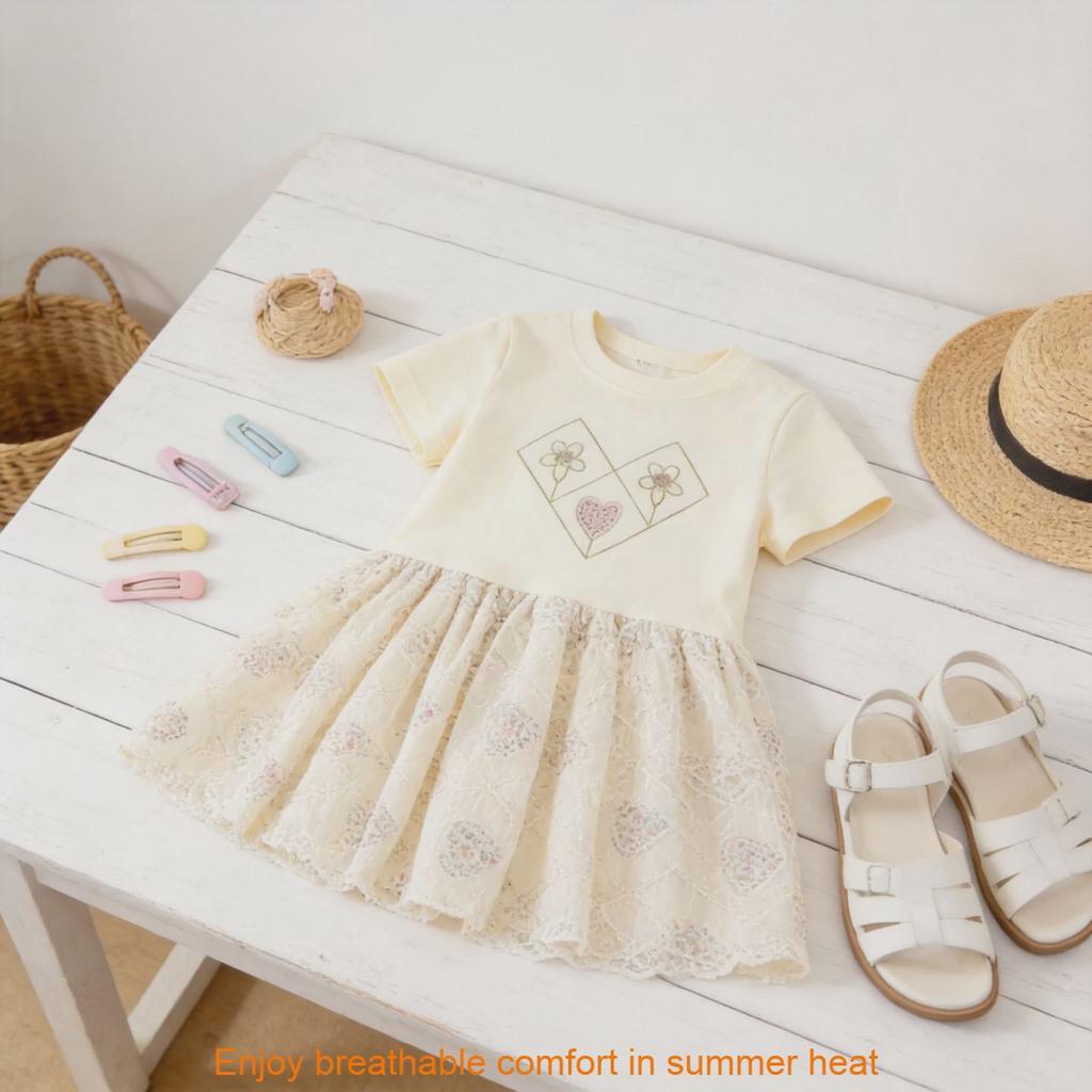 Girl Summer Cotton Princess Dress With Breathable Mesh For Toddler Girls
