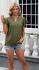 T-shirt estiva T-shirt in chiffon a maniche corte ampia con scollo a V tinta unita per donna