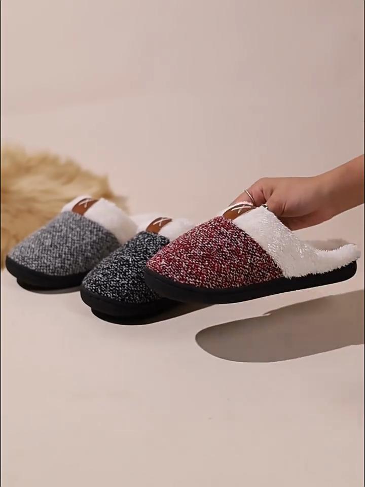 Dark Colored Fur Slippers for Women, Autumn and Winter Indoor Cotton Slippers for Home Warmth, Thick Soled Slippers for Men