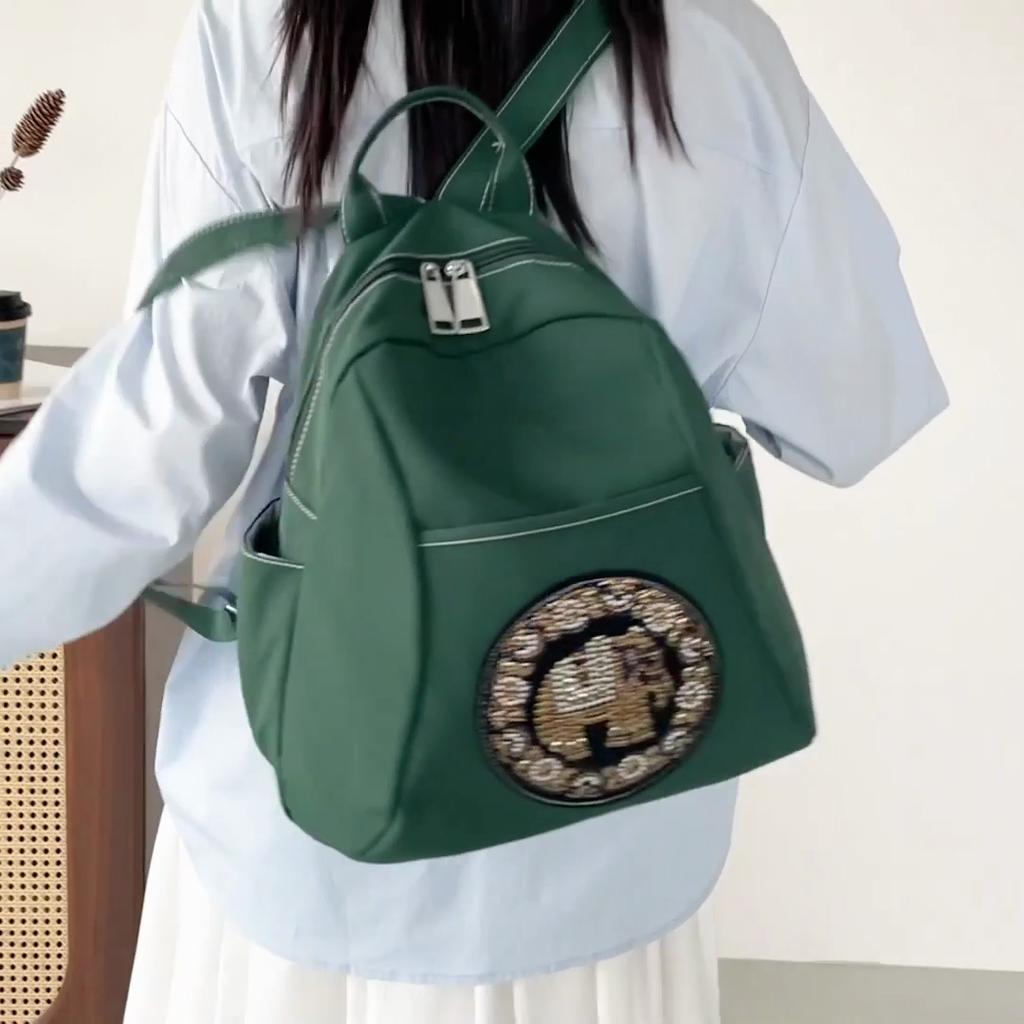 Elephant Nylon Backpack Women's Waterproof Lightweight Large Capacity Backpack Student Schoolbag