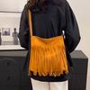 Yogodlns Boho Style Tassel Crossbody Bag Soft Frosted Tassel Straddle Bag Women Vintage Suede Shoulder Bag Casual Messenger Bag