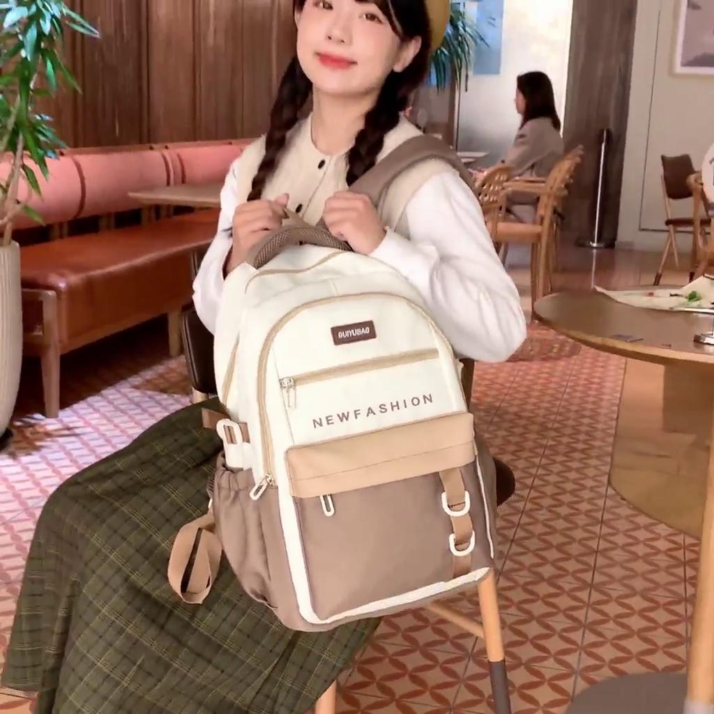 Women Large Capacity Backpack Student Schoolbag Girls Color Block Backpack